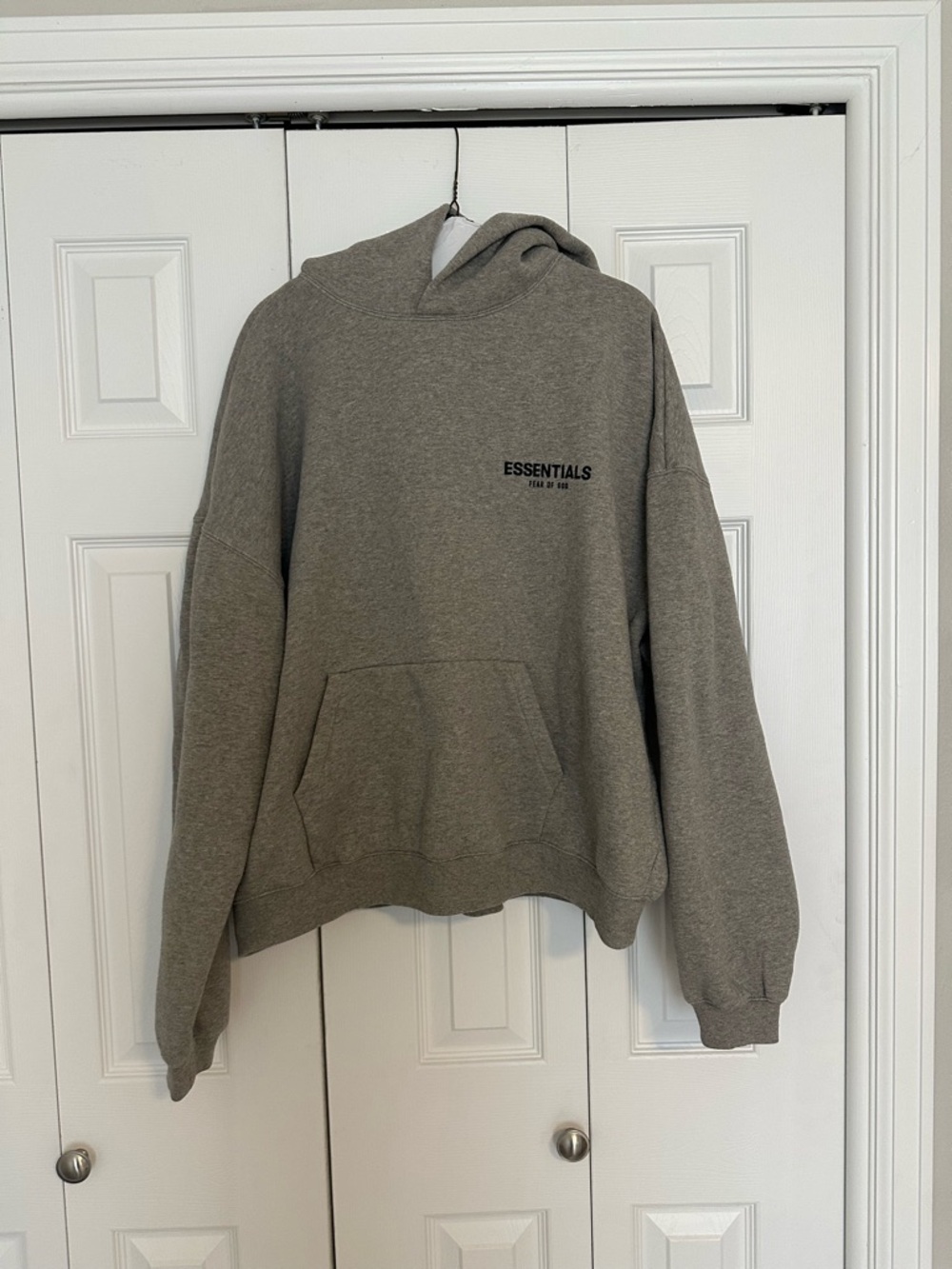 Fear of God ESSENTIALS Heather Gray Hoodie with Black Logo - Picture 2 of 7